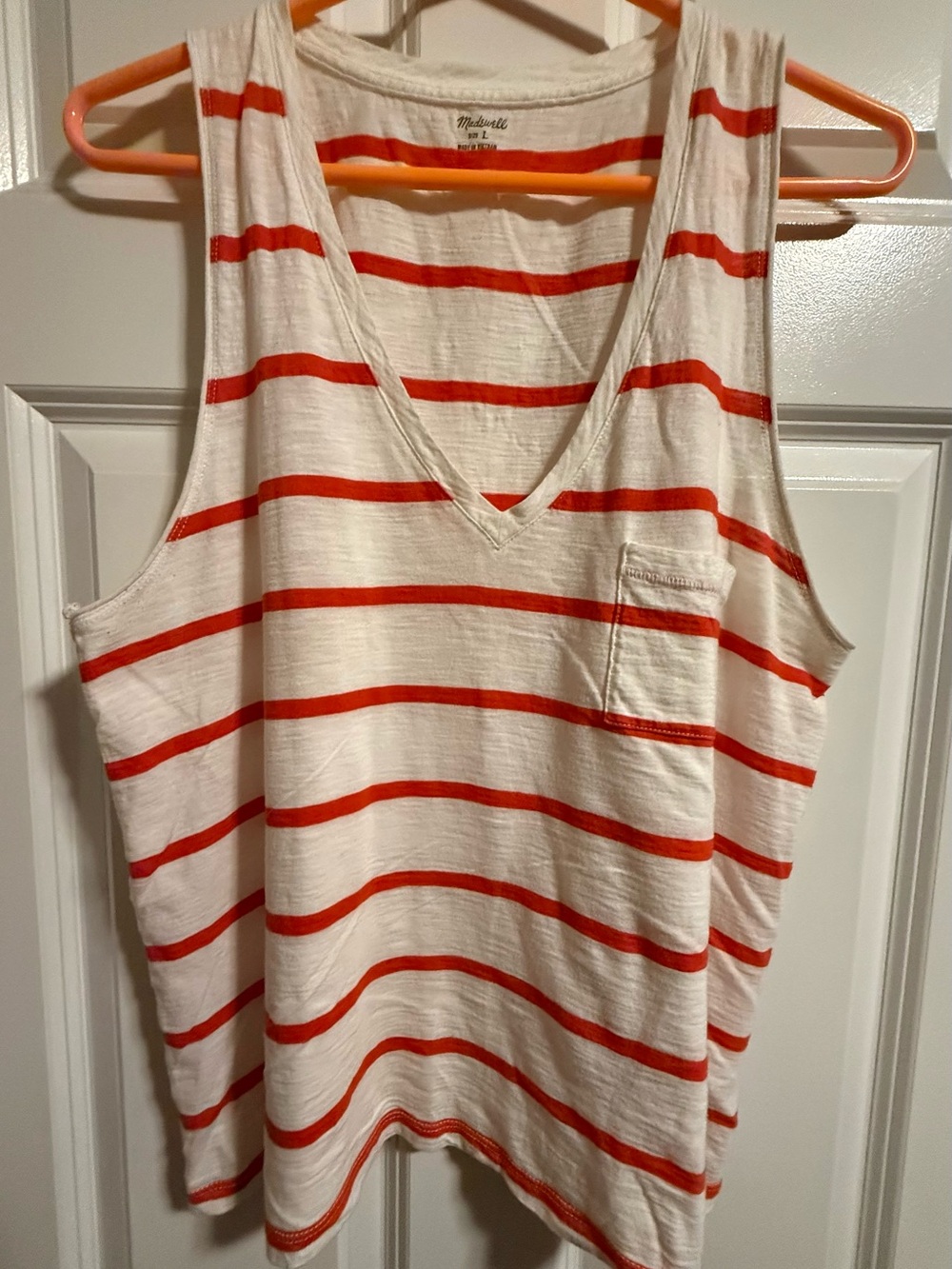 Madewell Cream Tank Top with Orange Stripes